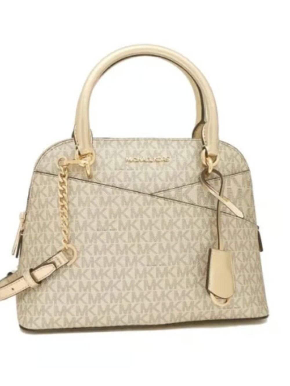 Michael Kors Jet Set Medium Logo Dome Satchel Crossbody Pale Gold